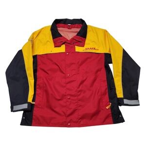 DHL Delivery Driver Hooded Jacket Red Yellow Black Mens Size Large Regular